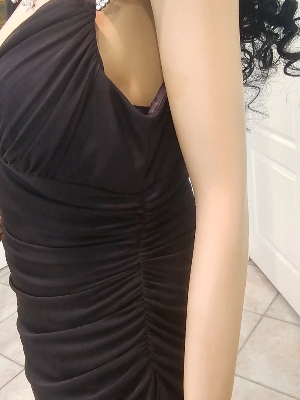 Betsy & Adam Vintage 90s Gown Black Size 14 Wedding Prom Stretch Ruched Waist - Picture 4 of 12
